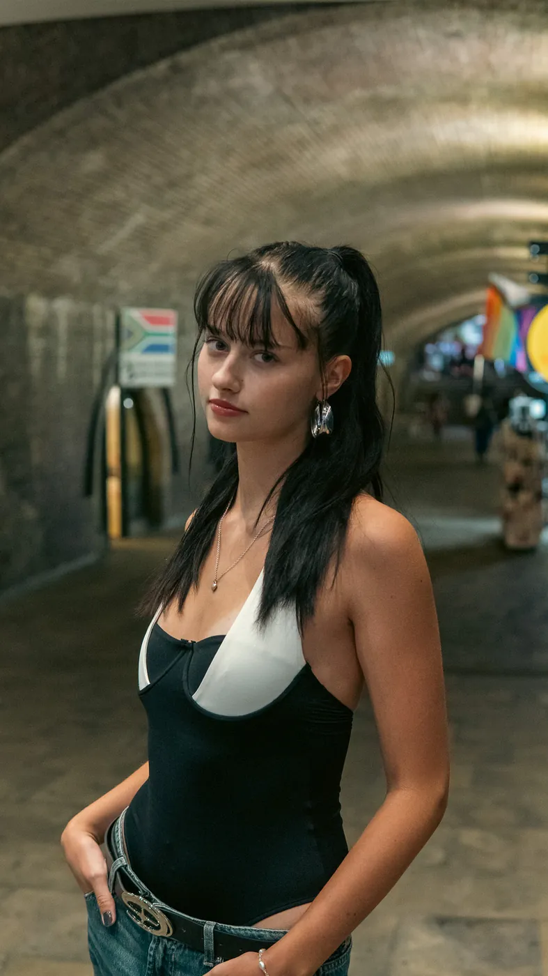 Street portrait photographer London editorial shot in a brick archway