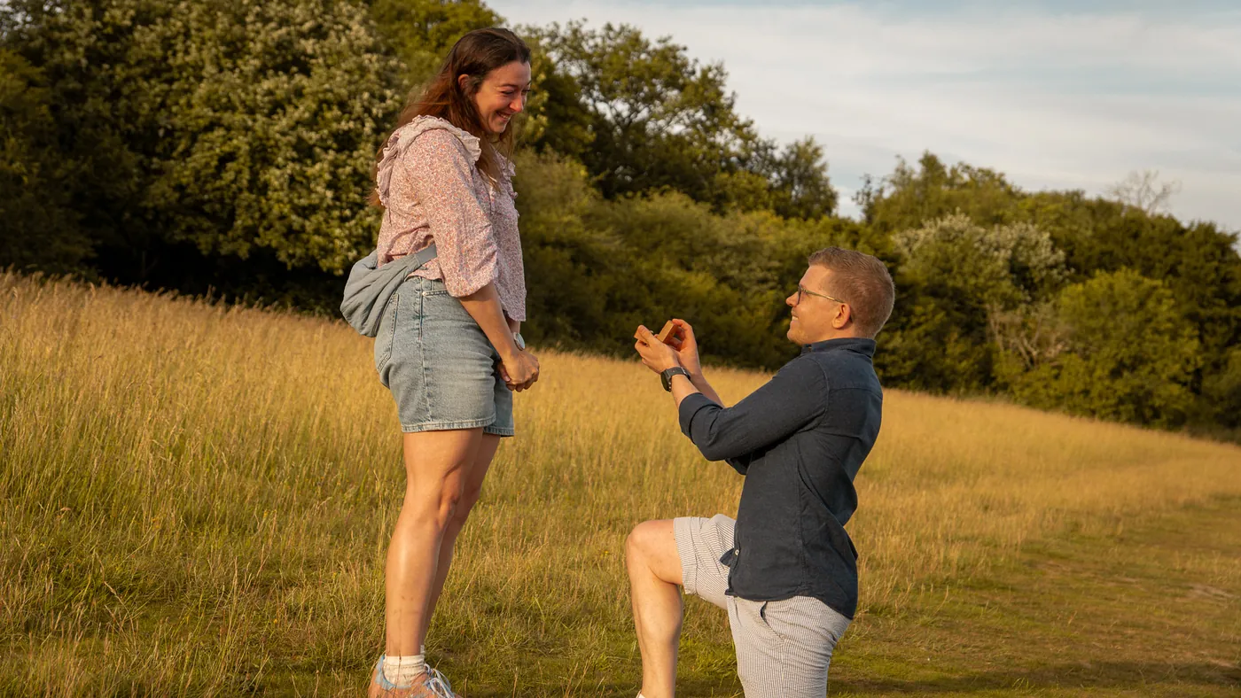 Surprise proposal photographer London capturing a proposal