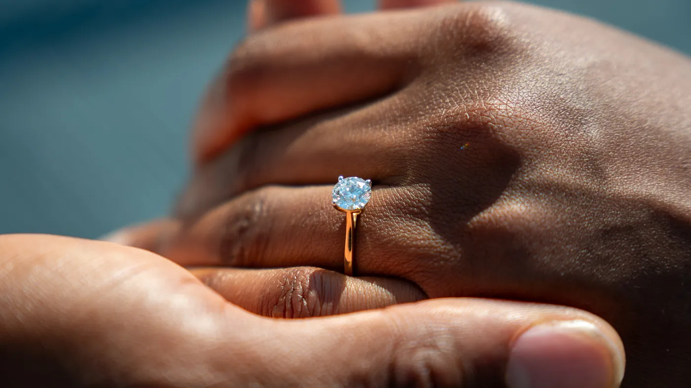 Surprise proposal photographer London close up of the engagement ring