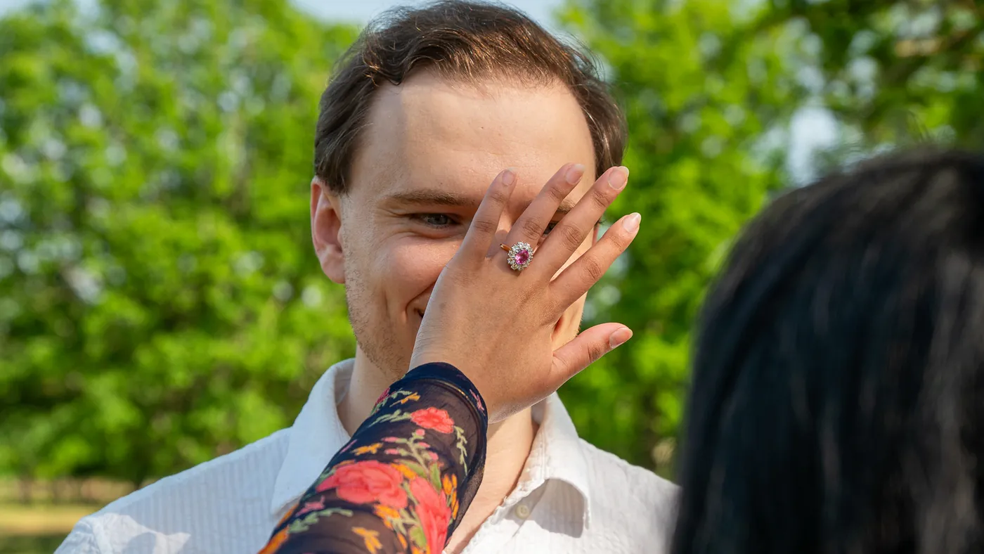 Surprise proposal photographer London ring reveal after the proposal